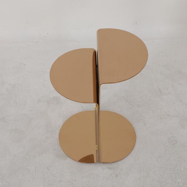 Living Room Round Small Stainless Steel End Table With Bright Gold Shiny Black Metal Base