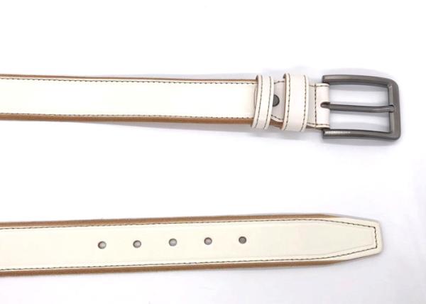 White Mens Casual Leather Belt For Work Dress 1 1/2” Wide 4MM Thick Alloy Prong Buckle
