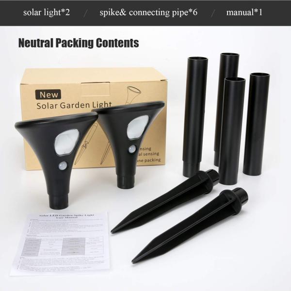 61.85CM Spike Garden Lights solar ajustável, luzes postas solares do gramado 6500K