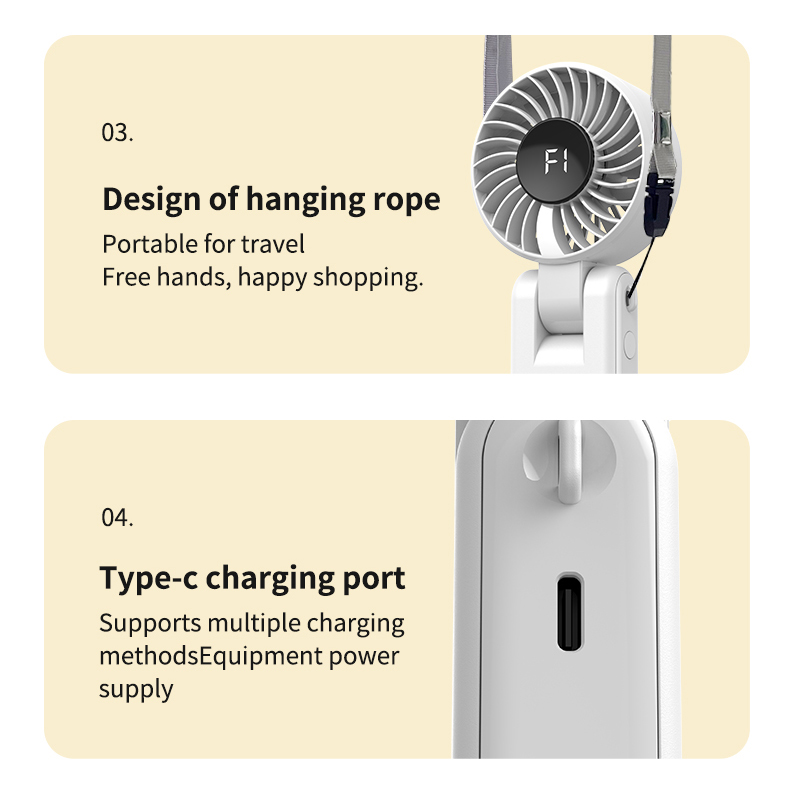 FUSMLI Portable Foldable Handheld Neck Fan Visual Digital Battery Display Stylish Color Combinations Effortless Cooling Anywhere