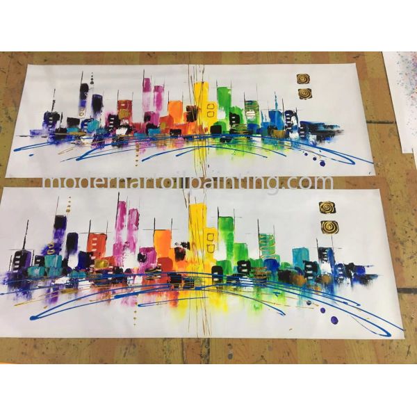 Handmade Abstract cityscape wall art painting,  Acrylic Canvas Paintings streched