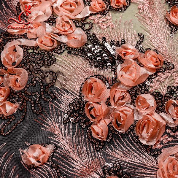 Tela africana francesa do laço da flor quente da lantejoula 3d da venda para o vestuário do casamento