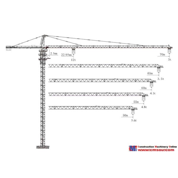 PLC Control 12 Ton 70m Luffing Construction Tower Crane  XGT280