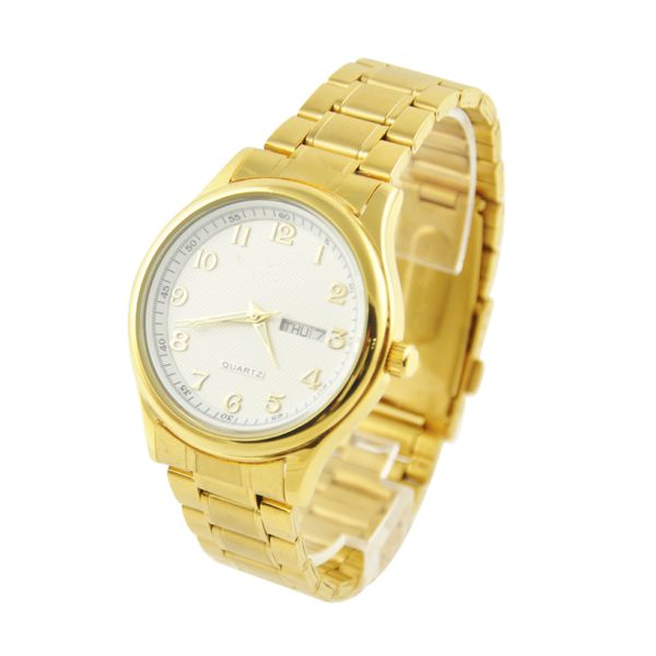 Reloj de cobre amarillo de Japón Movt del cuarzo del oro con el corchete de acero inoxidable