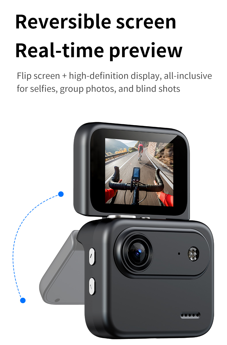 DLC Action Camera First Person POV 1080P Video Reversible Display 1/4 Screw Mount Anti Vibration Sports Cam for Live Streaming