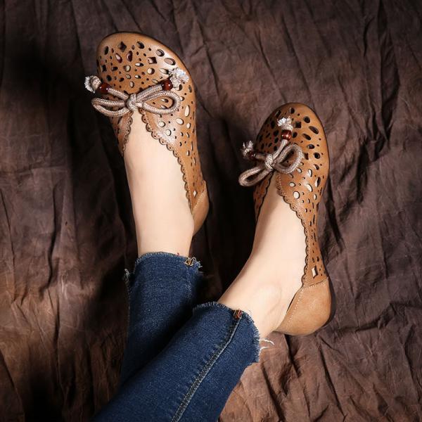 S414 New Style Women'S Shoes Hollow Retro Sweet Flat Bottom Women'S Shoes Bowknot Soft Sole Shoes Manufacturers