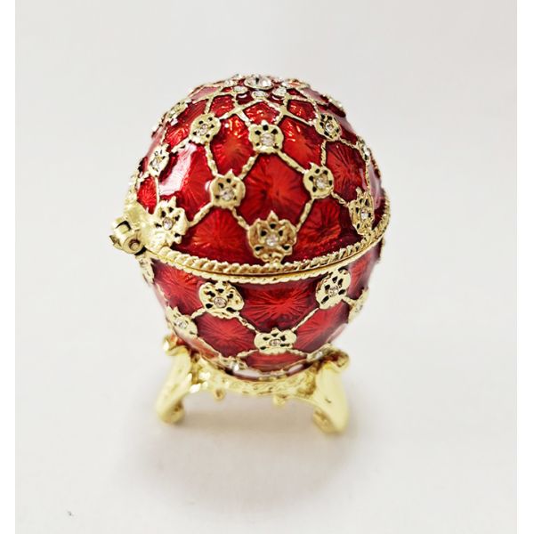 Decorative Earring Ring Trinket Holder Box Hand Painted Faberge Egg Style Hinged Jewelry Box Case for Home Ornament