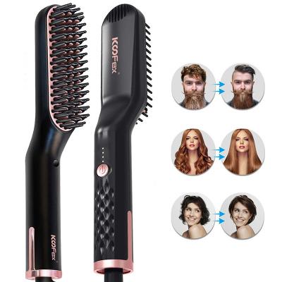 O pente multifuncional do Straightener da barba escova elétrico frisa a prova