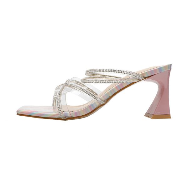 5569-3 Sexy Open-Toed High Heels Are Thin Rhinestone Cross Strap Sandals Thick Heel Net Celebrity Banquet Women'S Shoes