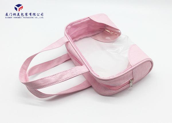 Fashion Pink Color Lady Hand Clear Cosmetic Bag 13cm Height Soft PVC Window