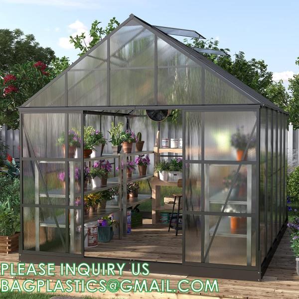 Portable Plant GreenHouse Zippered Door Windows, Galvanized Steel Hoops, Glass Greenhouse, Polycarbonate Greenhouse
