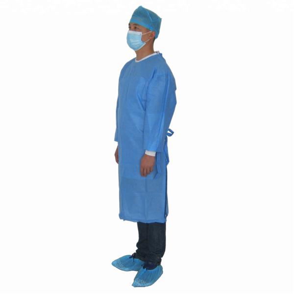 Non Woven Disposable Isolation Gown , Blue Surgical Gown Patient With Knit Cuff