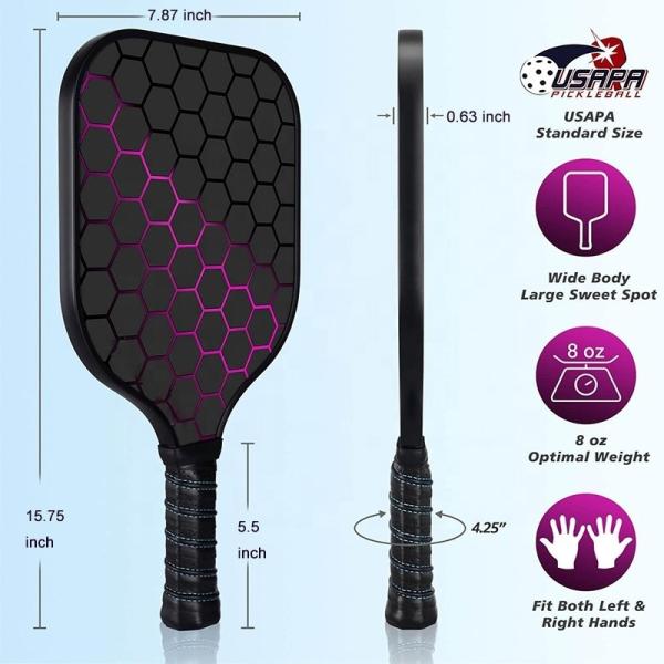 Fiberglass Core Pickleball Training Paddle Black Pickleball Paddle 16mm