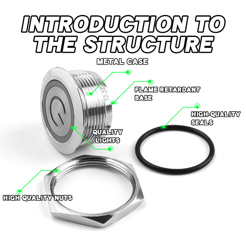 Ultra-Thin 16mm Self-reset Micro-stroke Ultra-short IP65 Waterproof 1NO Silver Contacts Copper Nickel Plated Push Button Switch