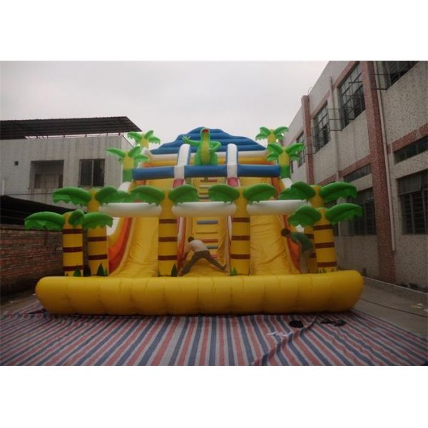 Diapositiva inflable comercial amarilla, diapositiva inflable de la escalera con manera de dos diapositivas