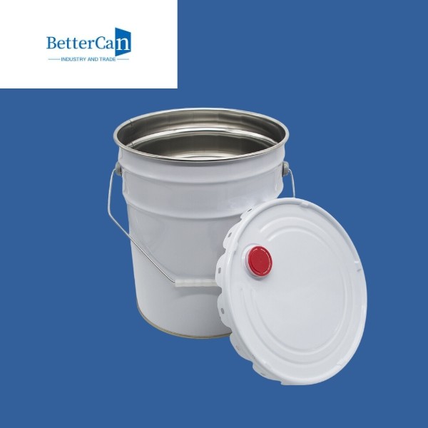 20L branco Pail Bucket, cilindro de aço empilhável de 20 litros com punho de aço