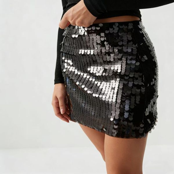 Women's Sequin Mini Skirt with Shimmer Finish for Evening Occasions