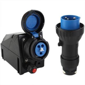 Prise et fiche industrielles 3 broches (2P+T) / 4 broches (3P+T) / 5 broches (3P+T+N) en matériau anticorrosion, prise et fiche étanches