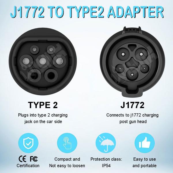 J1772 to Type 2 Adapter 32A Type 2 J1772 Charger Adaptor for Chinese Version Electric Car with Type 2  Charging Socket