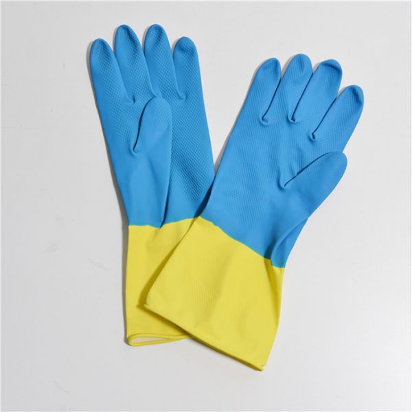 Стадо руки Bi-цвета защитное выровняло перчатки резинового домочадца Анти--масла перчаток резиновые