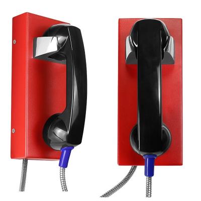 Auto Dial Reliable Red Analog Wall Phone With Black Vandal Proof Handset