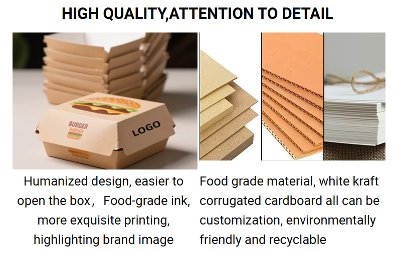 Customized Printed logo Biodegradable Disposable Fast Food Takeaway Burger Paper Box
