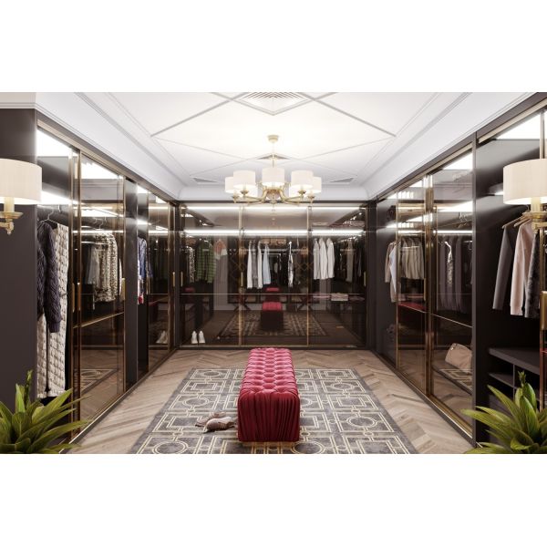 NO Folded Modern Wooden Walk In Wardrobe Closet with Custom Melamine Storage Design