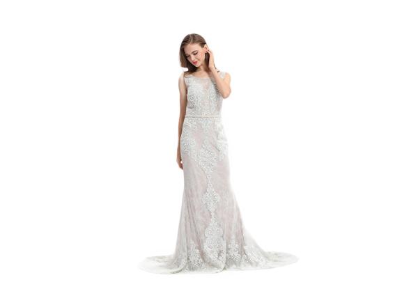 Evening Bridesmaid Sleeveless Evening Gown , Mermaid Lace Prom Dresses For Wedding