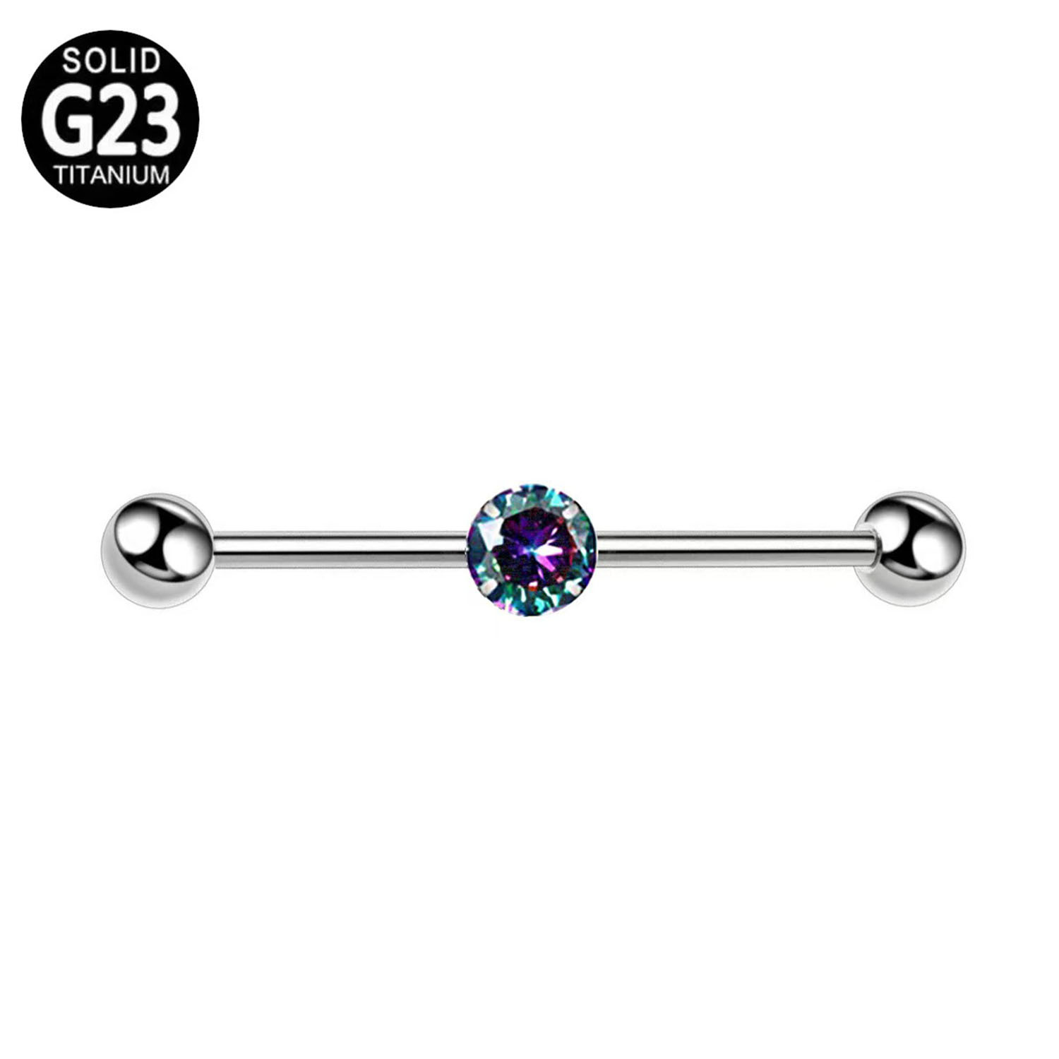 G23 titanium Industrial Barbells ear bridge with Bezel CZ ear bone nail  TB0327