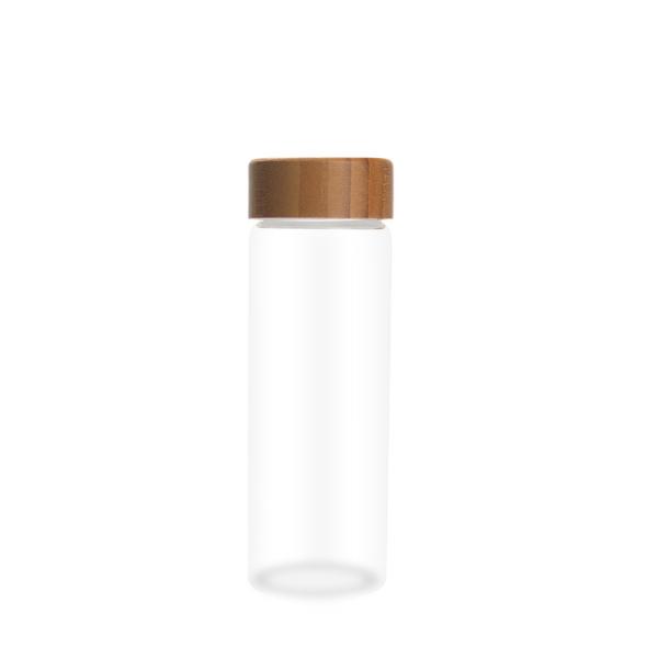 Fruit and Tea Infuser Water Bottle. Double Walled Glass Bottle with Bamboo lid