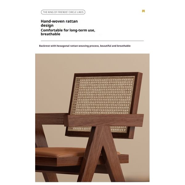 Eco-friendly Solid Wood PU Rattan Weaving Backrest Armchair Premium Comfort for Apartment Hotel Dining Rooms-Modern Design