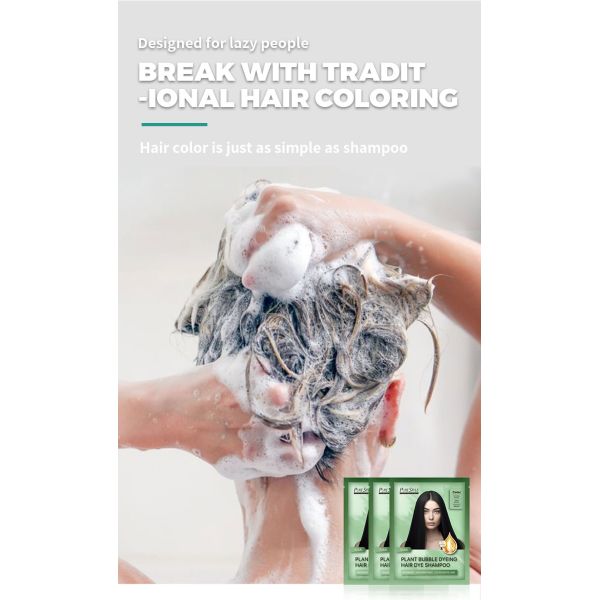 Shampoo colorant capillaire noir à bulles à action rapide, formule à base de plantes, sans danger pour les cheveux et la peau