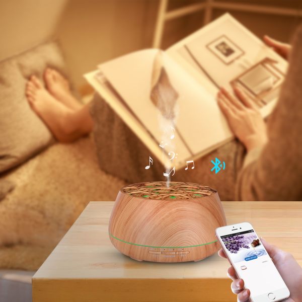 400ml Electric Ultrasonic Aroma Diffuser Home Office Music Wooden Essential Oil Air Freshener with Built-in Speaker
