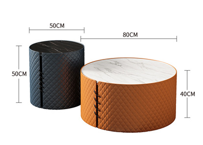 Round Hotel Coffee Tables Italian Style  Light Luxurious PU Finish Tea Table
