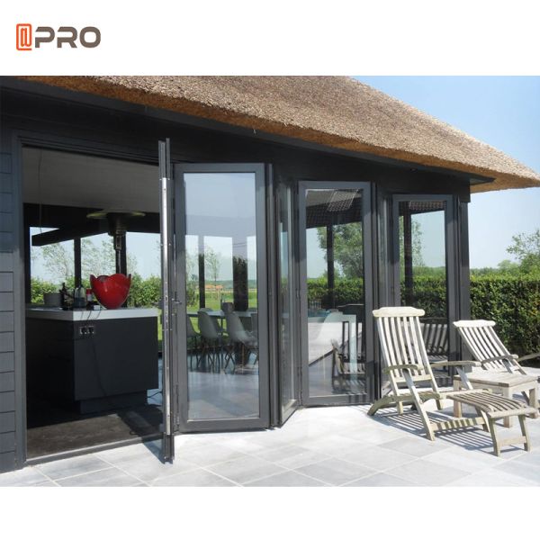 Soundproof aluminum folding door patio folding glass bi-fold door heat insulation windproof aluminum screen door swing door