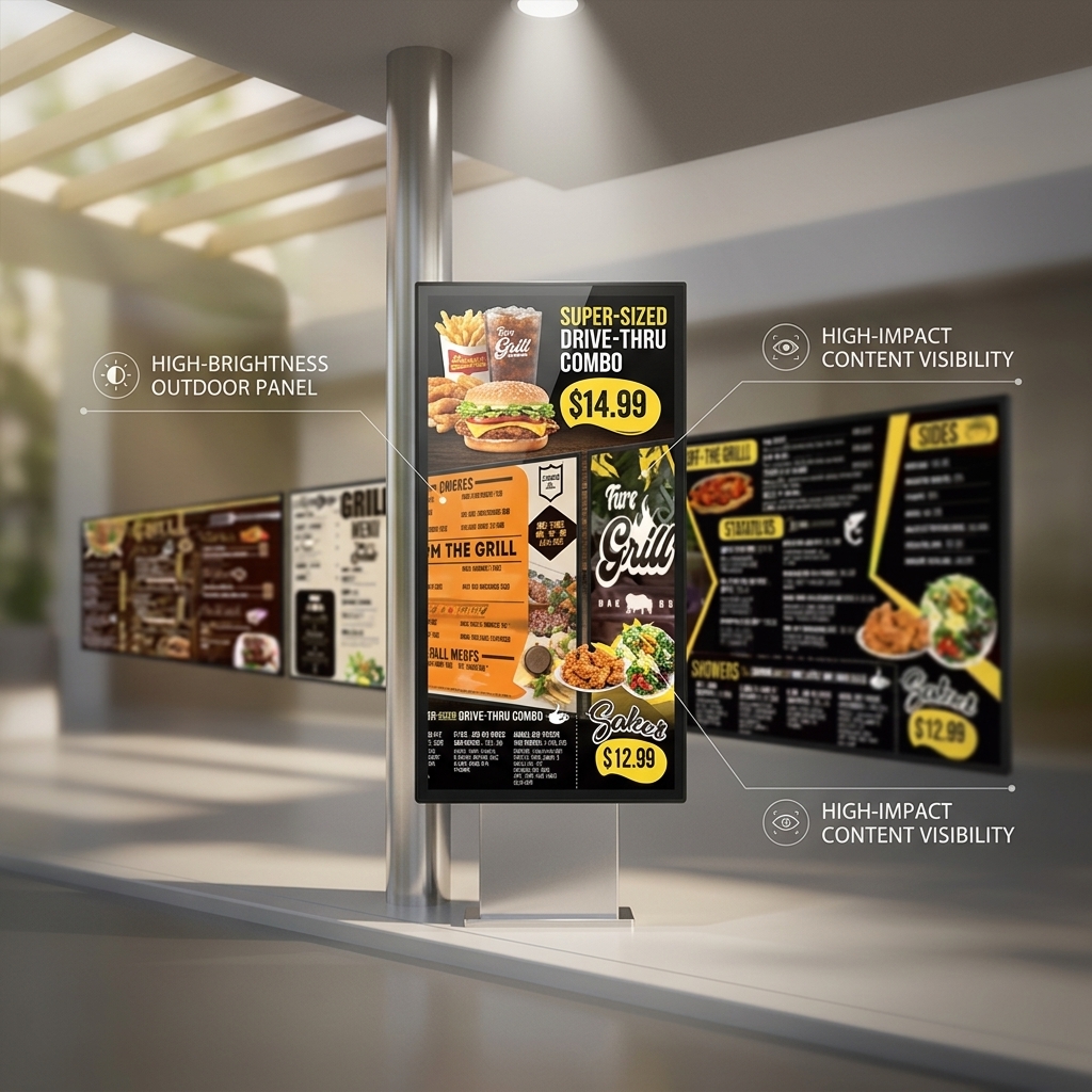 QM-4315GPW 43 Inch Digital Menu Board with 500 cd/m2 High Brightness and IP65 Dustproof Waterproof Protection