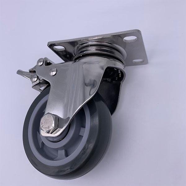 150kg Load Polyurethane Tread Stainless Steel Caster Wheels 5 Inch With Brake