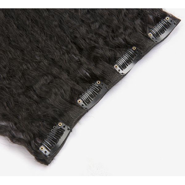 Natural Kinky Straight Clip In Hair Extensions Bundles 30 Inch OEM
