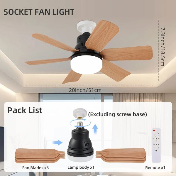 Remote control 20.5in Screw LEd 40W Socke Black Wood Grain Ceiling Fan with Light(WH-VLL-42)