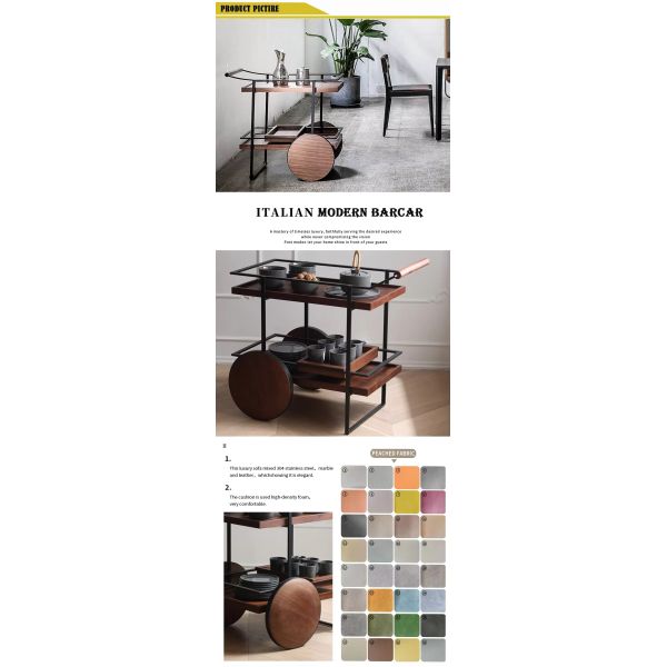 Hotel Serving Mobile Bartender Cart Outdoor Wine Bar Cart with Wheels Wood and Mimbre Drinks Trolley