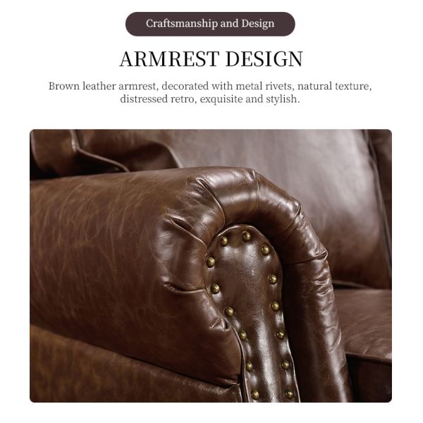 Nidea #8943 American Country Antique Retro Leather Sofa Wood Couch Divani Muebles Para Habitacion De Salon Hogar Furniture Living Room