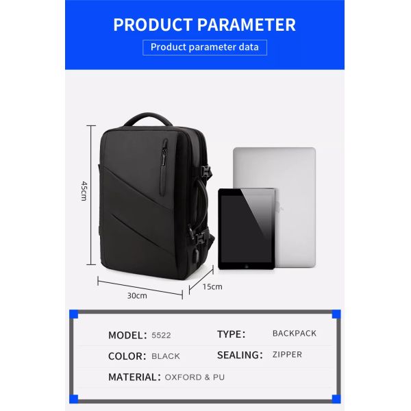 Обратимый течебезопасный рюкзак дела случайный расширяемый с портом USB