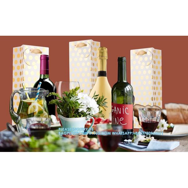 Champagne Wine Gift Bag Bulk With Tags, Polka Dots Single Bottle Holiday Gift Wrapping Wine Bags, New Year Birthday