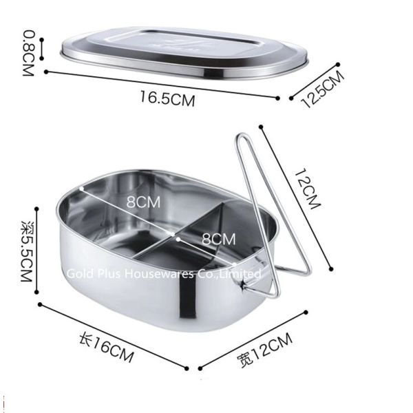730ml  Traveling portable food bento box for children grade steel two compartments snack box for picnic