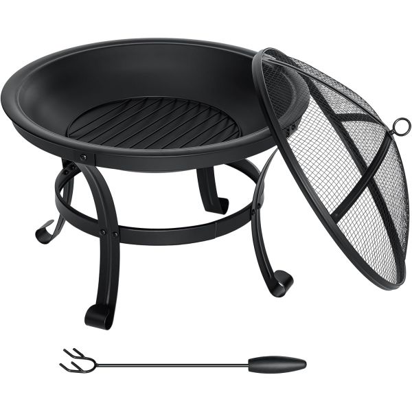 Round Steel Wood Burning Fire Pit for Outdoor Garden and Backyard Barbecue Grill