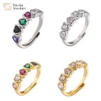 o ouro 18k chapeou o zircão do amor de Diamond Rings Adjustable Open Sweet do coração