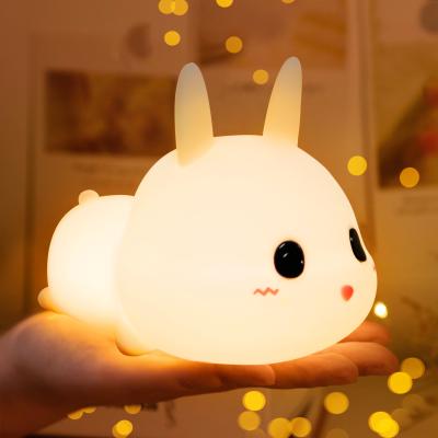 Modern Cute Rabbit LED RGB Night Light Touch Sensor Mood Lamp With White Shade Or Kids' Bedroom