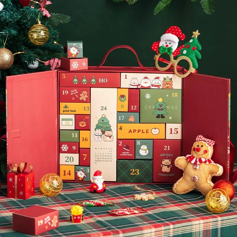 Rigid Christmas Advent Calendar Box Double Door Rigid Box With Small Drawers