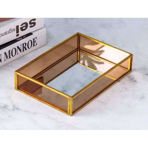 Mirror tray Wind brass Glass artifact candy fruit Tray Cosmetics Storage tray Rectangular glass jewelry tray