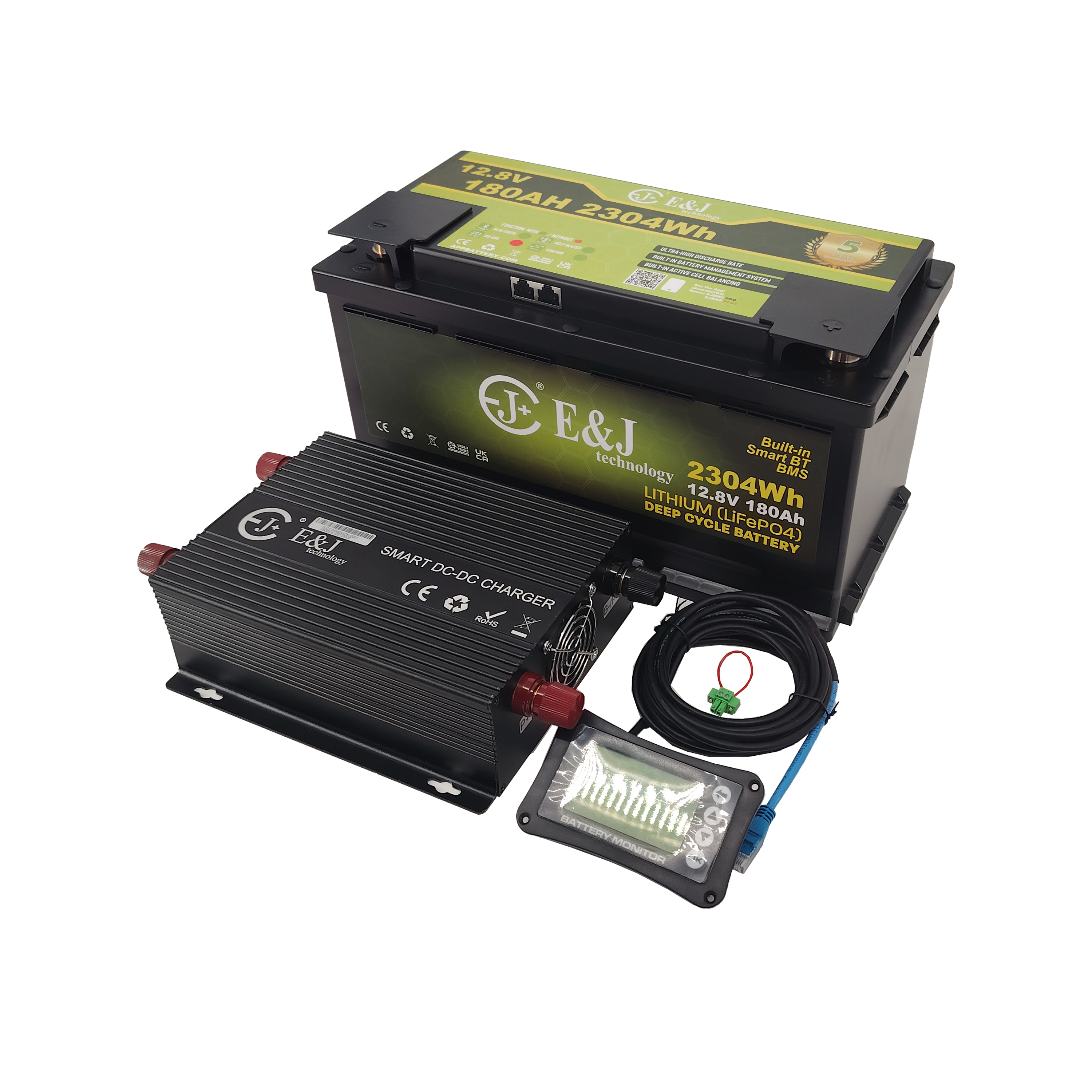 Smart 12V 180Ah LiFePO4 Battery Pack With 60A DC DC MPPT Charger LCD Battery